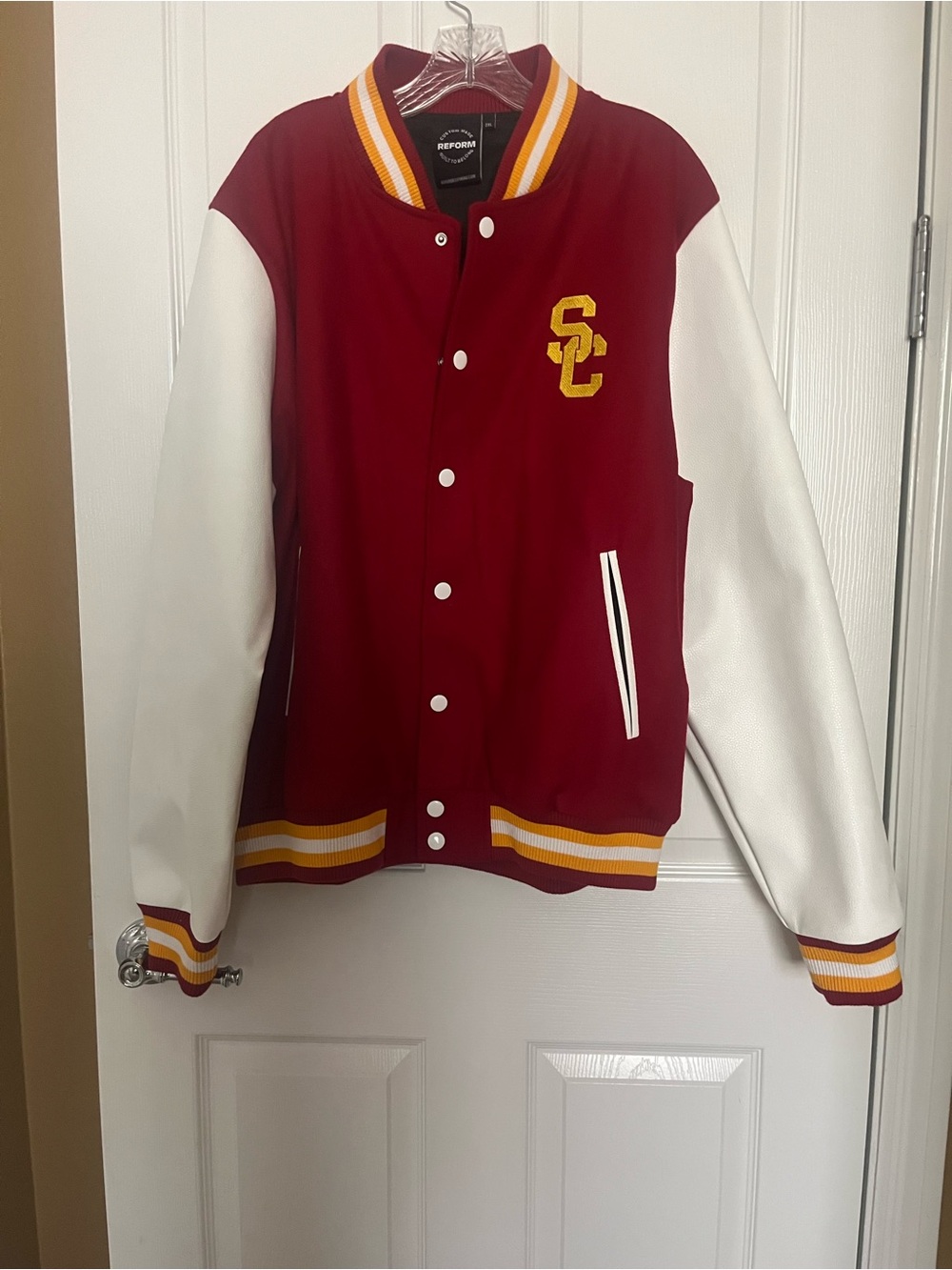 USC Trojans Cardinal USC Interlock Faux Leather Letterman Jacket